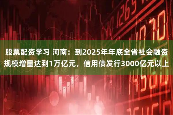 股票配资学习 河南：到2025年年底全省社会融资规模增量达到1万亿元，信用债发行3000亿元以上